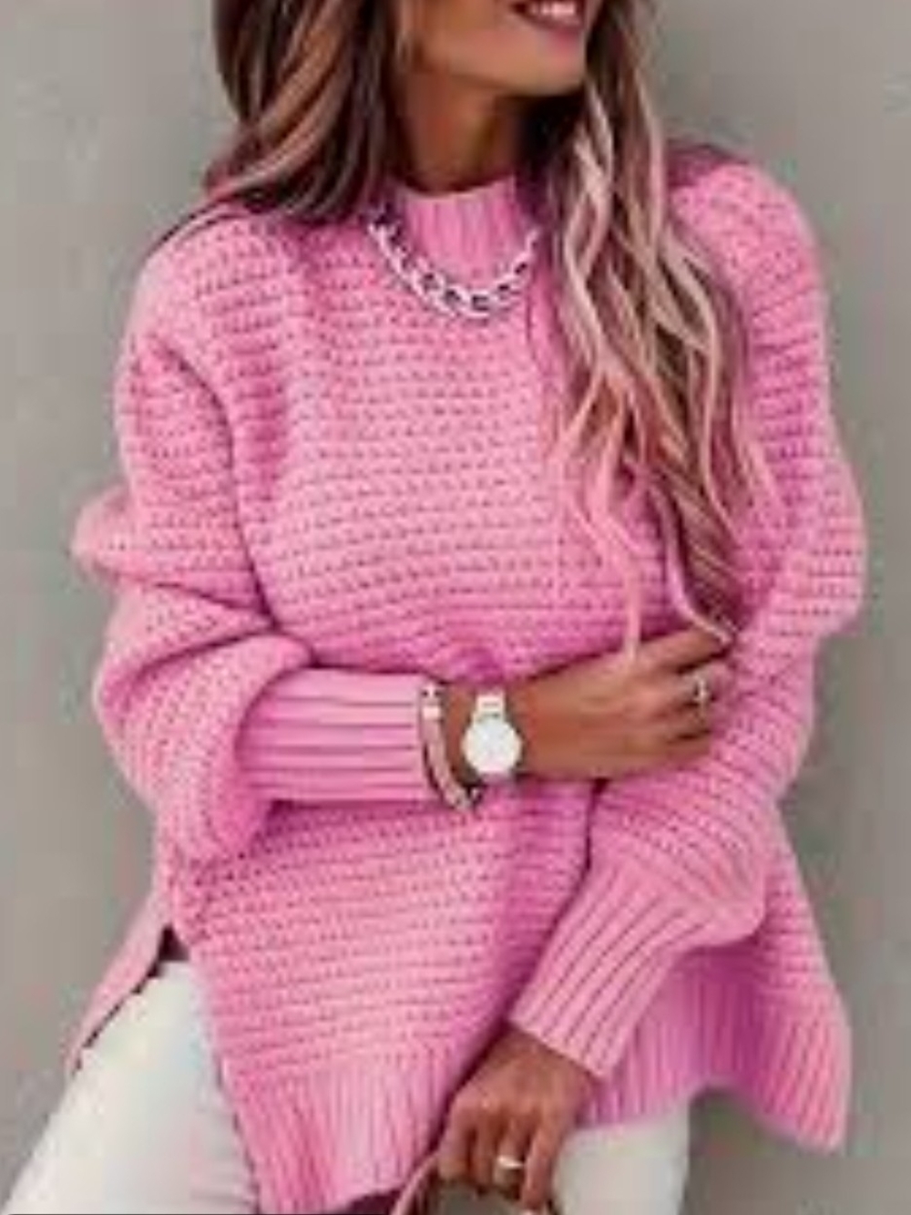 SHEIN Oversized Chunky Knit Sweater in Pink